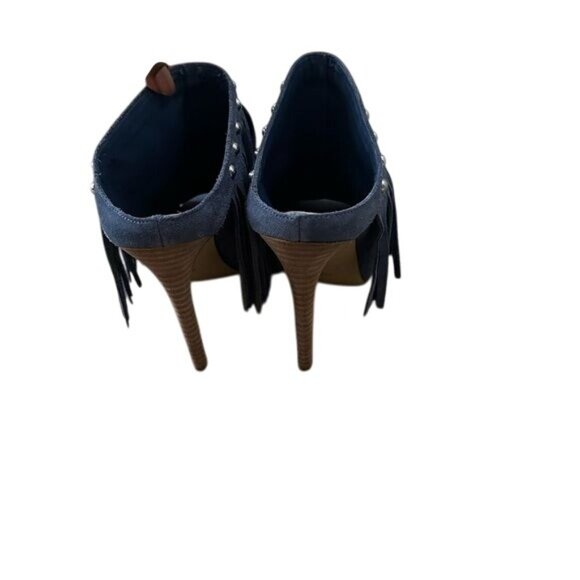 Guess Shoes Ara Studded Fringe Mule Slides Peep Toe Sandals Heels Size 6.5 - Picture 5 of 9